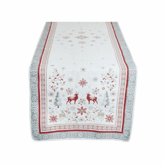 Chemin de table tissé Jacquard de la collection de Noël Vallée couleur Lin Rouge