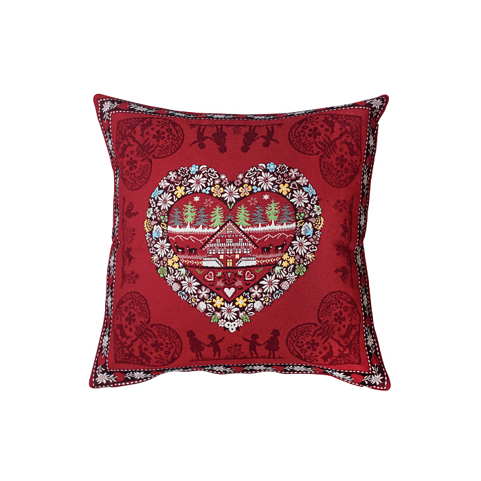 Jacquard cushion cover from the Christmas collection Plagne, red color.