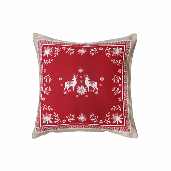 Housse de coussin tissé Jacquard de la collection de Noël Valée couleur Rouge face avant