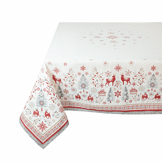 nappe en jacquard collection Noël Vallée couleur lin-rouge