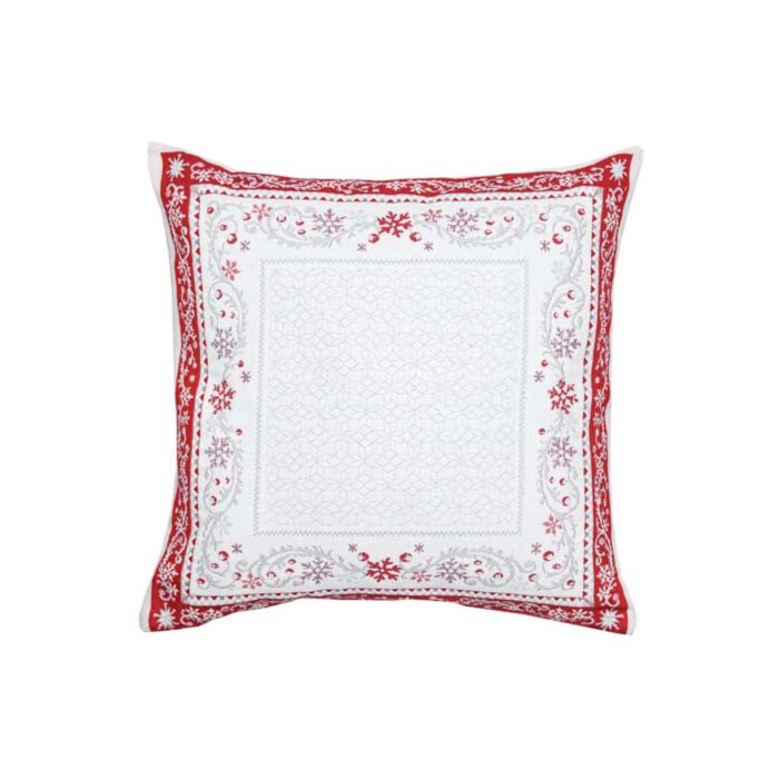 Jacquard cushion cover from the Christmas collection Minuit, Ecru Red color.