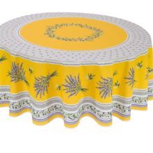 Lauris ronde détourée Nappe ronde placée en coton imprimé coloris jaune Ambiance