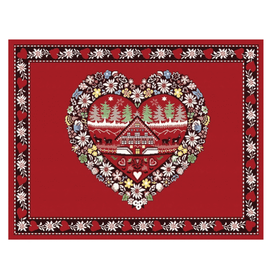 set de table tissé jacquard de la collection de Noël Plagne couleur Rouge
