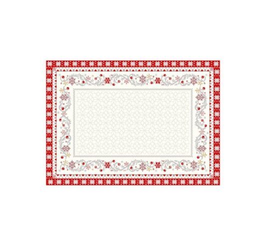 Set de table tissé Jacquard de la collection de Noël Minuit coloris Ecru rouge