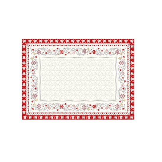 Set de table tissé Jacquard de la collection de Noël Minuit coloris Ecru rouge