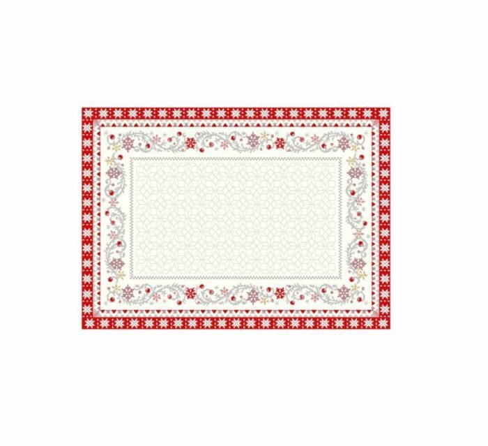 Jacquard placemat from the Christmas collection Minuit, Ecru-Red color.