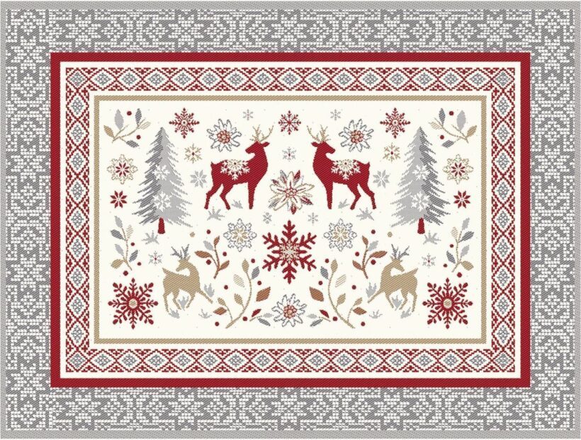 Set de table tissé jacquard Lin rouge, collection Noël & Montagne