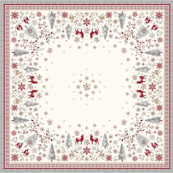 Jacquard table cover from the Christmas collection Vallée, linen red color.