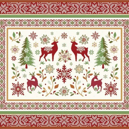 Set de table tissé jacquard rouge-vert, collection Noël & Montagne