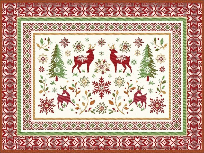 Set de table tissé jacquard rouge-vert, collection Noël & Montagne