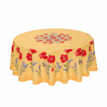 Nappe ronde motif coquelicot lavande coloris jaune
