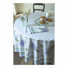 Nappe Ronde - Lauris 2 Nappe ronde placée en coton imprimé coloris Ecru ambiance