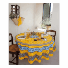 Nappe Ronde - Tradition 6 Nappe Ronde en coton imprimé - Tradition jaune