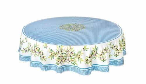 Nappe ronde Nyons en coton imprimé coloris Azur