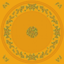 Round tablecloth Nyons Azur made with printed cotton, Yellow color.