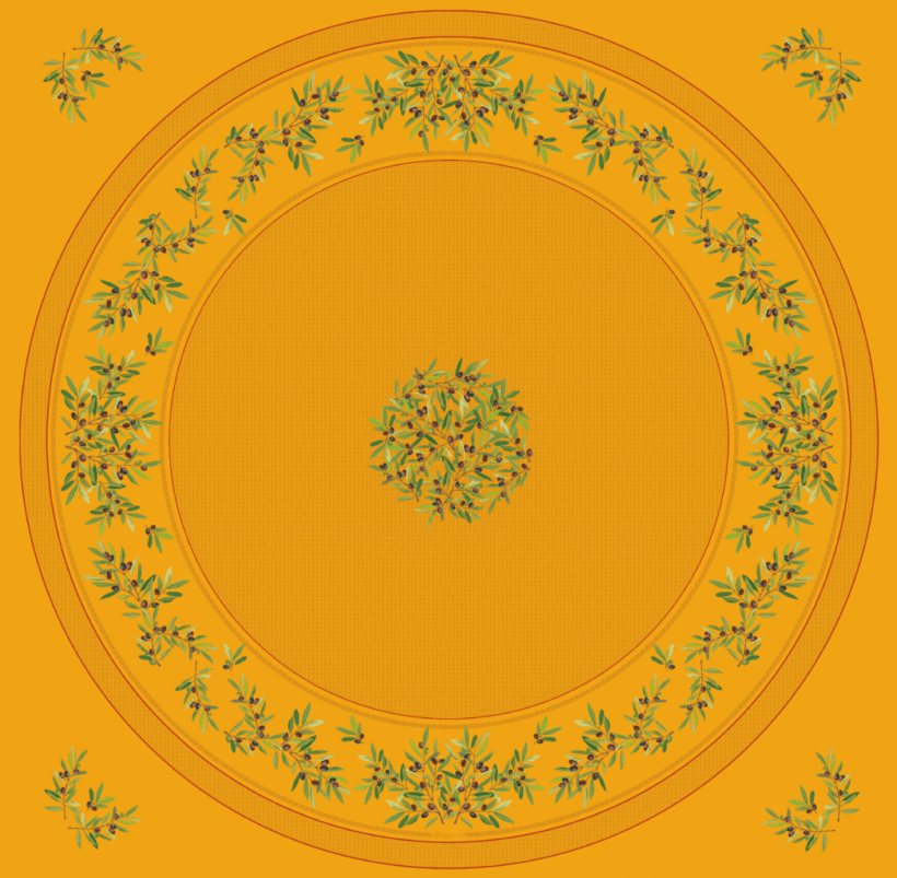 Round tablecloth Nyons Azur made with printed cotton, Yellow color.