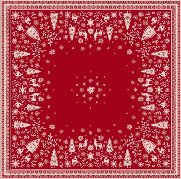 Jacquard table cover from the Christmas collection Vallée, red color.