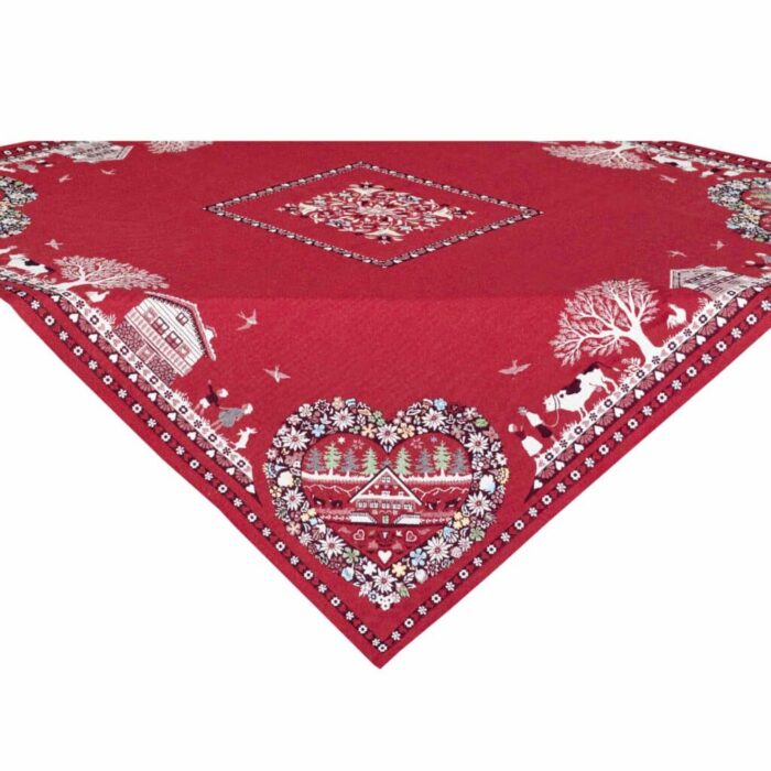 tapis de tabl tissé jacquard de la collection Noël Plagne couleur rouge
