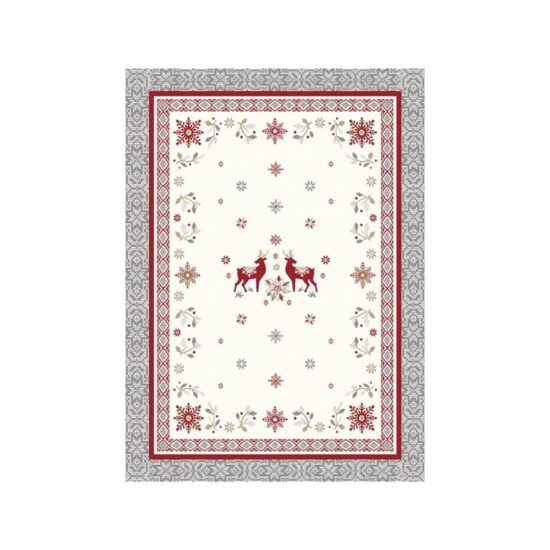 Printed kitchen Tea Towel, 100% cotton from the Christmas collection Vallée, linen-red color.