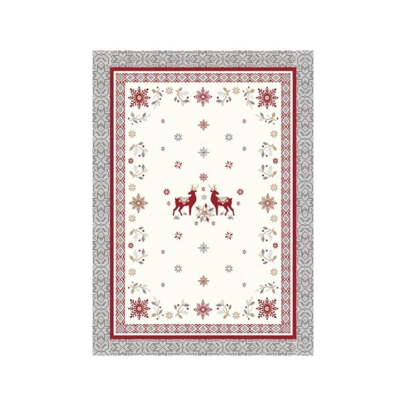 Torchon de cuisine imprimé en coton de la collection de Noël Vallée coloris lin rouge