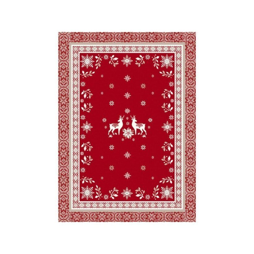 Torchon de cuisine imprimé en coton de la collection de Noël Vallée coloris rouge