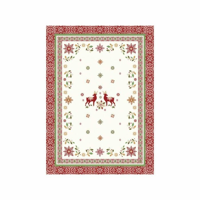 Torchon de cuisine imprimé en coton de la collection de Noël Vallée coloris rouge vert