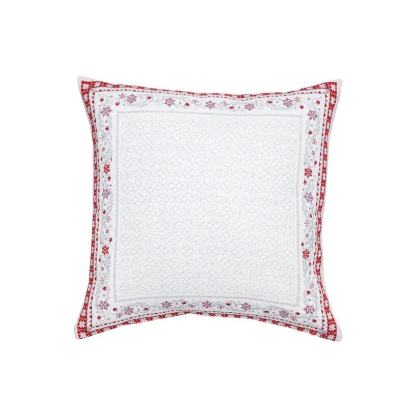 Housse de coussin Jacquard de la collection de Noël Minuit, coloris Ecru Rouge
