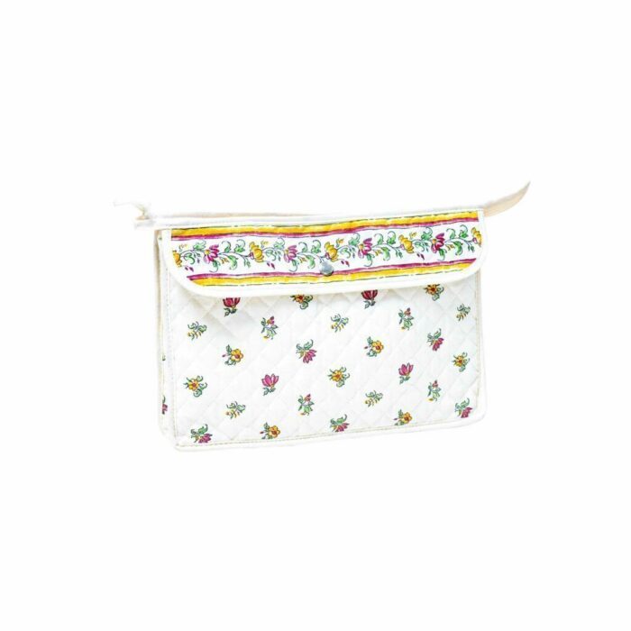 Cosmetic Bag in cotton with inside plastic coating.