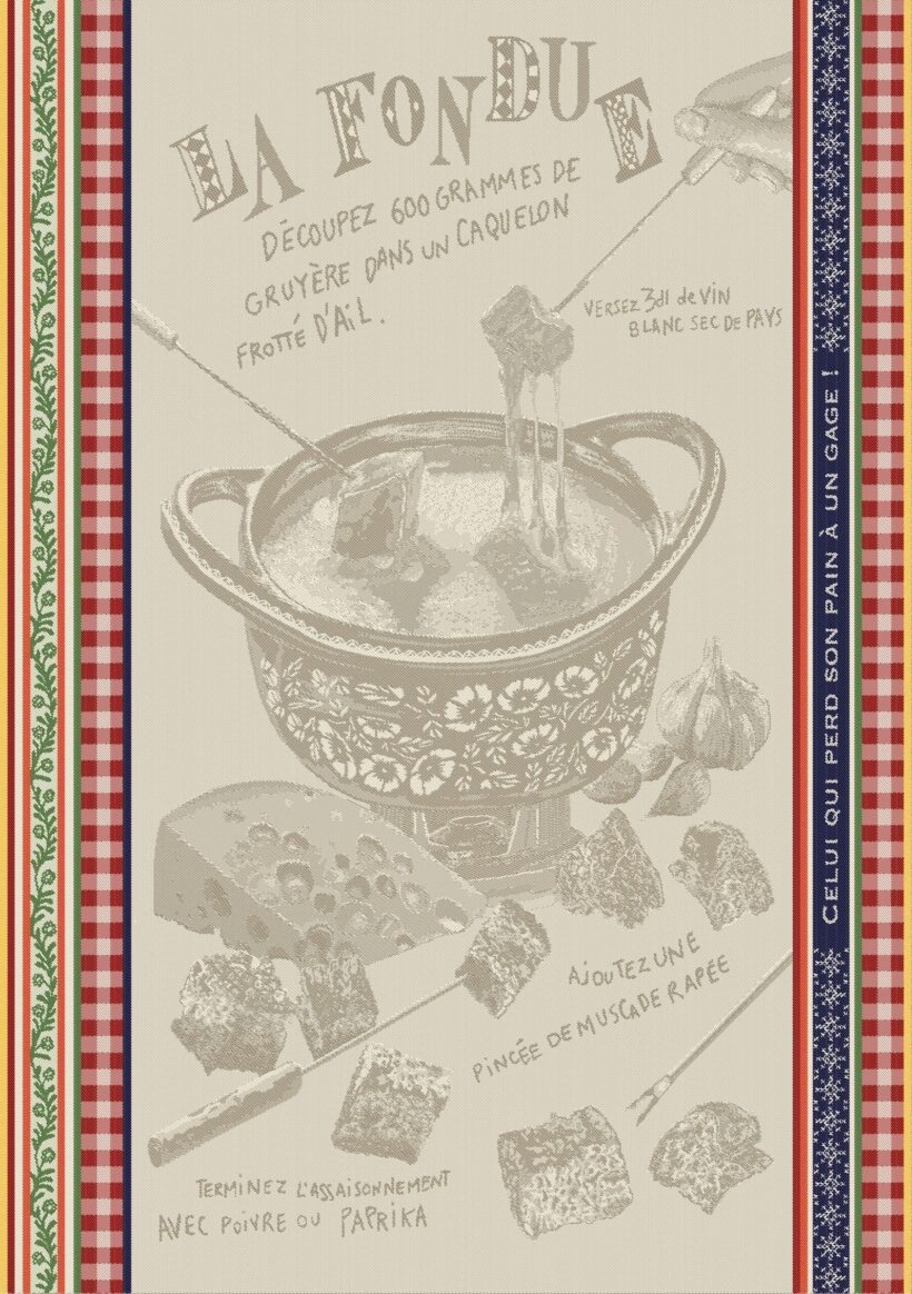 Jacquard kitchen tea towel, Fondue pattern.